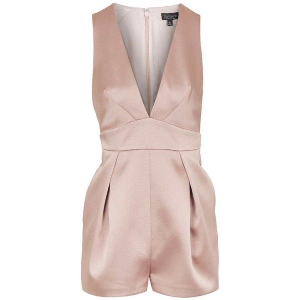 Topshop Satin Plunge Romper in Pink